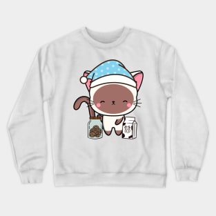 Funny white cat is having a midnight snack Crewneck Sweatshirt